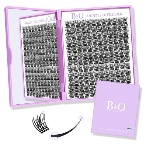Lash Clusters Natural Flat Cluster Lashes 144 PCS B&Q Eyelash Clusters Zero-Touch 18mm BM02 D Curl Cluster Eyelash Extensions Double Tips Soft Lightweight Reusable Individual Lashes(BM02-D-18mm)