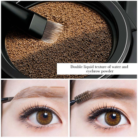 Double Color Air Cushion Eyebrow Cream,Waterproof Air Cushion Eyebrow Cream,Liquid Brow Powder Gel for Eye Makeup,Shaping and Defining Eyebrows,with Brush (02)