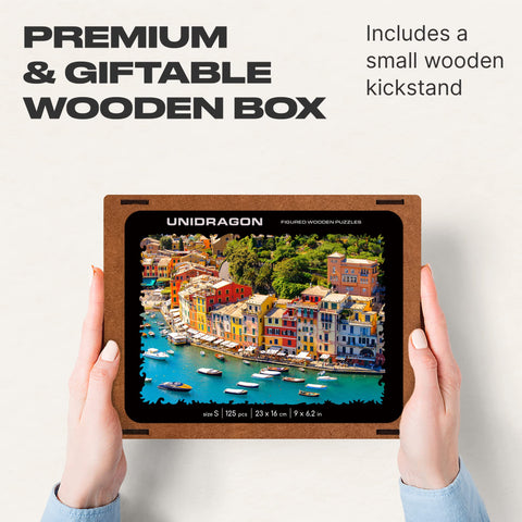 UNIDRAGON Wooden Jigsaw Puzzles - Nature Mountain, 125 pcs, Small 9"x6.2", Beautiful Gift Package, Unique Shape Best Gift for Adults and Kids