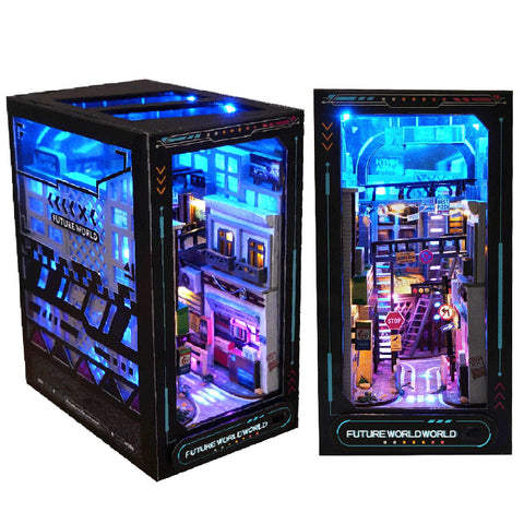 Spilay DIY Book Nook Kit, DIY Dollhouse Booknook Bookshelf Insert Decor Alley, Bookends Model Build-Creativity Kit with LED Light for Teens and Adults Birthday TC36