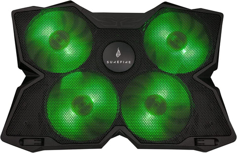 SureFire Bora Gaming Laptop Cooling Pad - laptop cooler 12"-17" - laptop fan cooling pad - cooling base for laptops - external notebook fan up to 1200 rpm - max 26 dBA - green I powered by Verbatim
