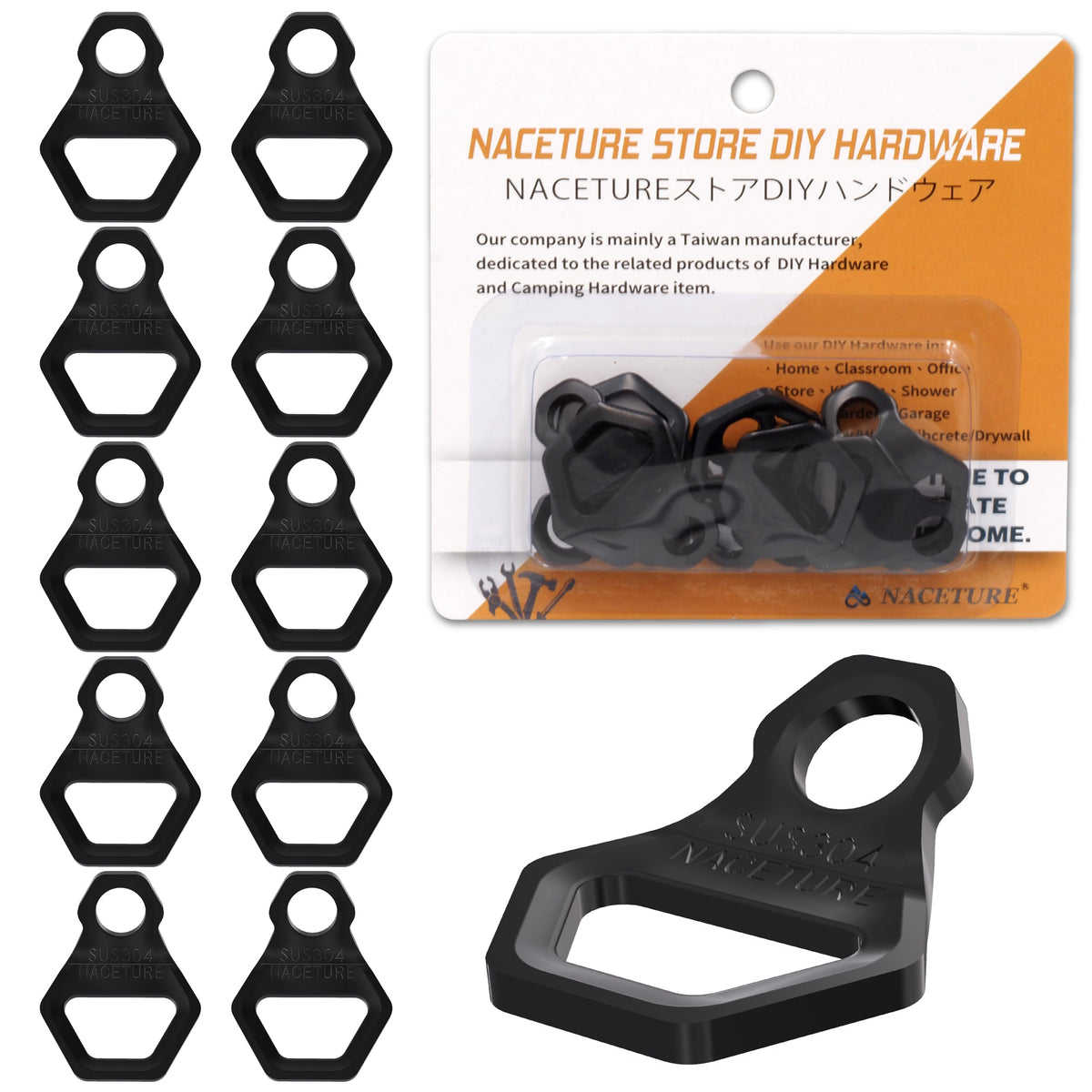 NACETURE Motorcycle Tie Down Anchor Hook Heavy Duty Stainless Steel 10 Pack - Dirt Bike Tie Down Strap Rings Accessories for Truck, Camper, Trailer, Truck Bed Tie Down Anchors (Small Black)