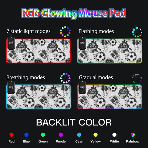 Football Sports Wireless Charging Mouse Pad for Mobile Phone Extra Large Gaming Mousepad with 13 Lighting Modes Keyboard Mat for Office Home Gaming MacBook PC Laptop Desk