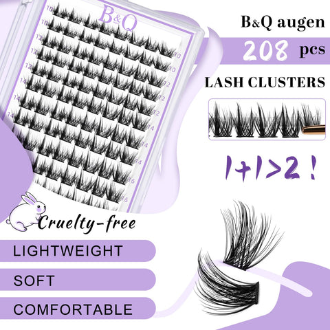 Lash Clusters 208 PCS Cluster Lashes Individual Lashes B43 Eyelash Extensions 10-18mm DIY Lash Extensions D Curl Volume Wispy Soft Comfortable Band False Lashes (D-10-18MIX,B43)