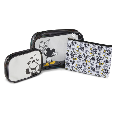 Mickey Mouse Cosmetic Case Set - Officially Licensed Mickey and Minnie Mouse Travel Cosmetic Case 3 Piece Set - Girls, Boys, Teens, Adults (Black Mickey)