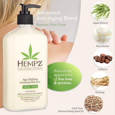 Hempz Age Defying Body Moisturizer, 17 Fl Oz, 2 Pack Bundle - Daily Herbal Moisturizer, Shea Butter Anti-Aging - Body Lotion, Hemp Extract Lotion - Skin Care Products, 100% Pure Organic Hemp Seed Oil