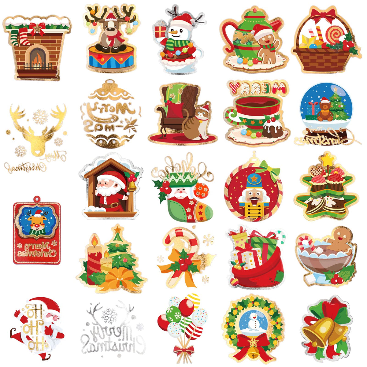 Konsait 48PCS Christmas Glitter Temporary Tattoos for Kids,Santa Claus Snowman Reindeer Waterproof Holiday Tattoos Stickers for Girls Boys Christmas Stocking Filler Stuffers,Xmas Party Supplies Favors