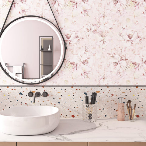 ReWallpaper Blush Pink Wallpaper for Bedroom 44.5cmx3m Self Adhesive Wallpaper Pink Flower Peel and Stick Wallpaper for Bathroom Waterproof Floral Sticky Back Plastic Patterned Pink Rose Wall Paper