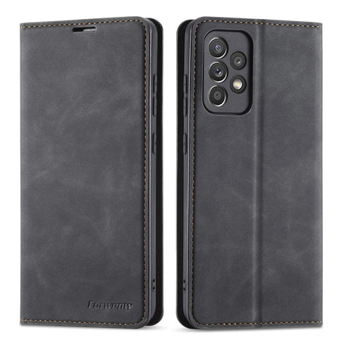 QLTYPRI Case for Samsung Galaxy A72, Premium PU Leather Cover TPU Bumper with Card Holder Kickstand Hidden Magnetic Adsorption Flip Wallet Case Cover for Samsung Galaxy A72 - Black