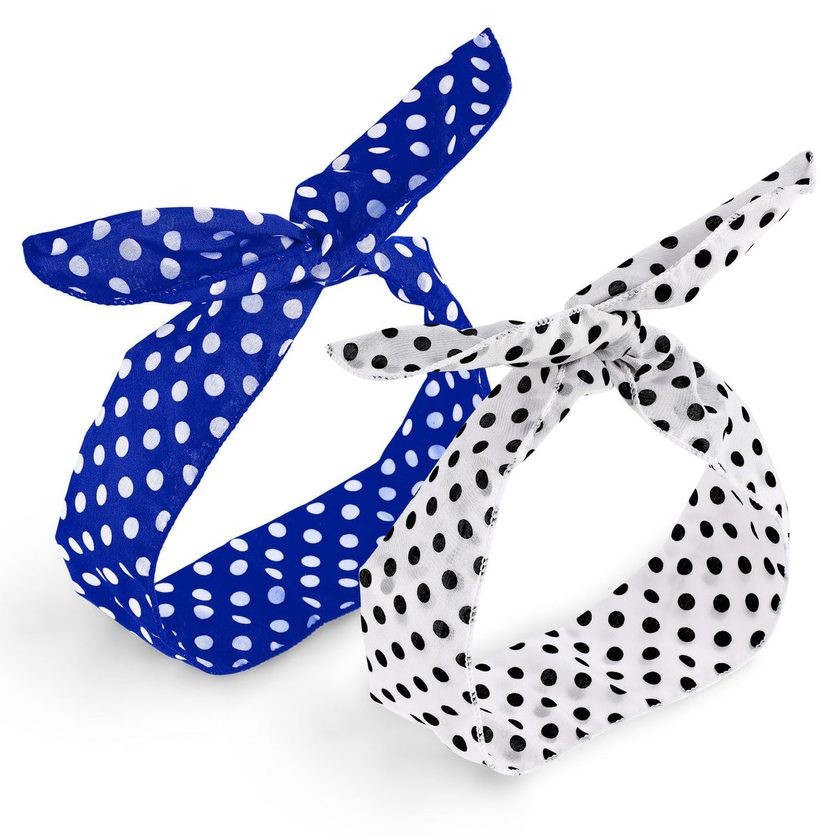 Prasacco 2 Pieces Polka Dot Headbands for Girls Women, Retro Bandana Headbands Cute Polka Dots Bow Headwrap Hair Accessories for Women and Girls(Blue+White)