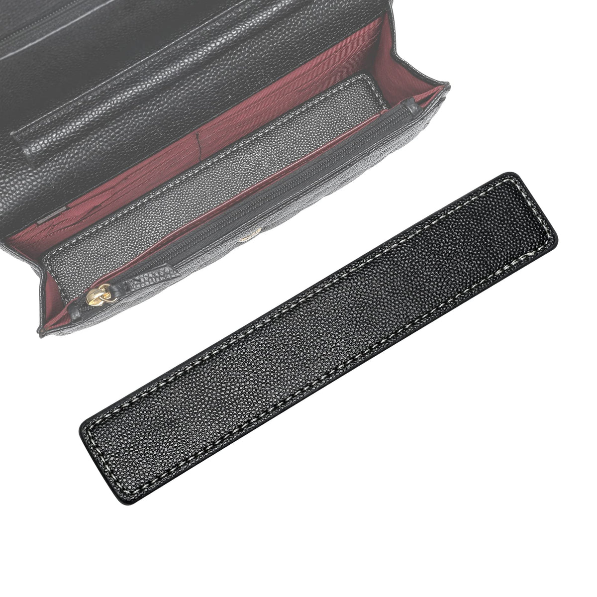 KESOIL Purse WOC Base Shaper,Leather Base Shaper Saver and Insert for Wallet on Chain Bags 7 * 1.2 inches(L*W) (Medium, Leather-Black)