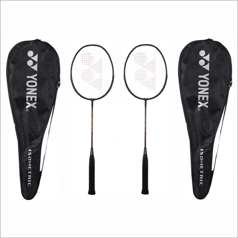 YONEX Aluminium Badminton Racquet Gr 303I Made in India Pack of 2 with Full Cover (Black/Black)