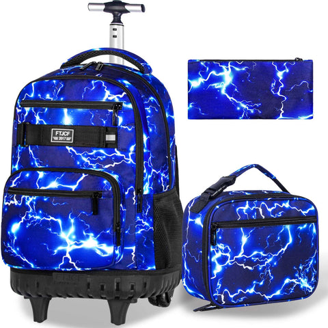 gxtvo Rolling Backpack for Men, Wheeled Bookbag with Lunch Box for Adults, Kids Water Resistant Roller School Bag for College Teens Boys Travel - Lightning Blue