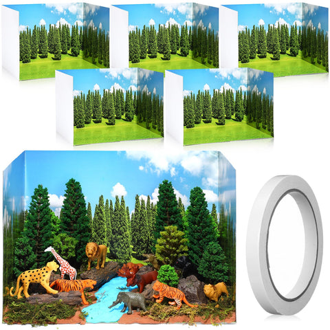 Trandraft 5 Pcs Diorama Kit Habitat Project Supplies with Double Sided Tapes Diorama Box for Display DIY Dollhouse Room, Jungle Style, 11.8 x 8.7 x 8.3 Inch