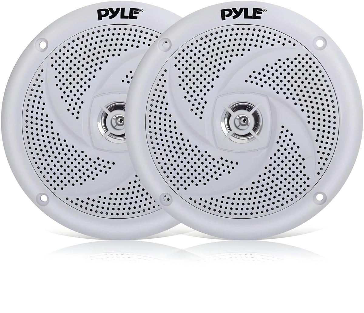 PYLE Marine Speakers - 5.25 Inch 2 Way Waterproof and Weather Resistant Outdoor Audio Stereo Sound System with 180 Watt Power and Low Profile Slim Style - 1 Pair - PLMRS5W (White)