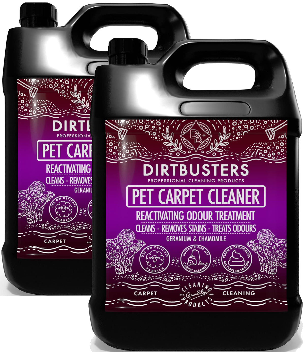 Dirtbusters Pet Carpet Cleaner Shampoo, Cleaning Solution For Odour, Urine & Stains, Geranium & Chamomile (2x5L)