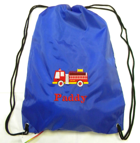 Giftsabc Personalised fire engine draw string PE swimming bag gymsac backpack (royal blue)