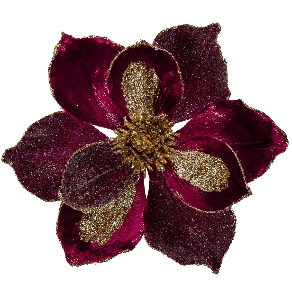 Briful Set of 3 Christmas Decorations 10’’ Glitter Artificial Magnolia Flowers Christmas Ornaments Flowers for Vacation Home Living Room Decor Jujube Red