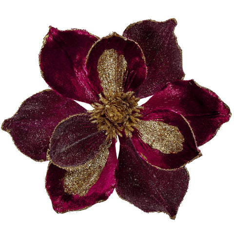 Briful Set of 3 Christmas Decorations 10’’ Glitter Artificial Magnolia Flowers Christmas Ornaments Flowers for Vacation Home Living Room Decor Jujube Red