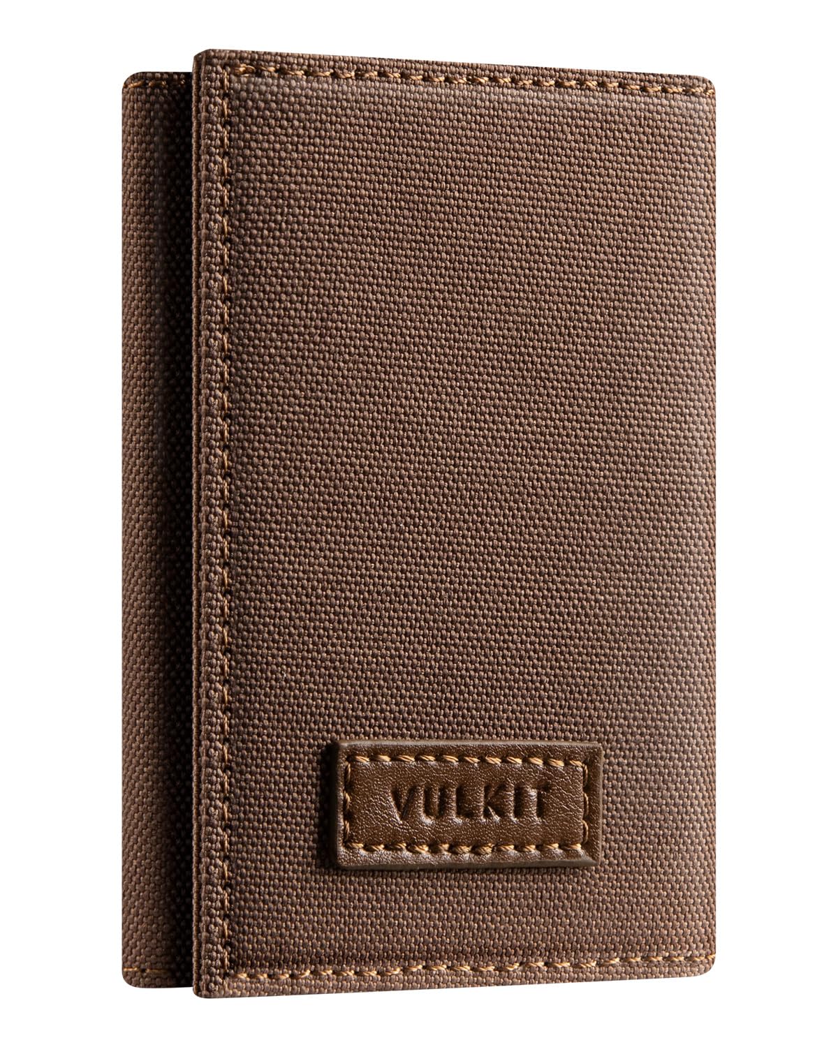 VULKIT Minimalist Leather Rfid Blocking Trifold Wallet Slim Credit Card Holder with 5 ID windows & Zipper Pocket for Men (Light Brown)