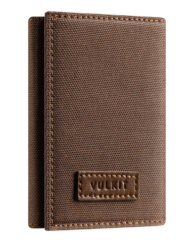 VULKIT Minimalist Leather Rfid Blocking Trifold Wallet Slim Credit Card Holder with 5 ID windows & Zipper Pocket for Men (Light Brown)