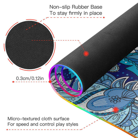 Flower Boho Paisley Wireless Charging Mouse Pad for Mobile Phone Extra Large Gaming Mousepad with 13 Lighting Modes Extended Desk Mat for Gaming MacBook PC Laptop Desk Office Home