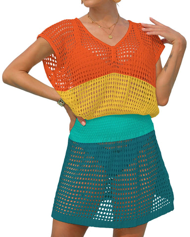 Bsubseach Bathing Suit Cover Ups for Swimwear Women Crochet Tops Mesh Beach Coverup Multicolor
