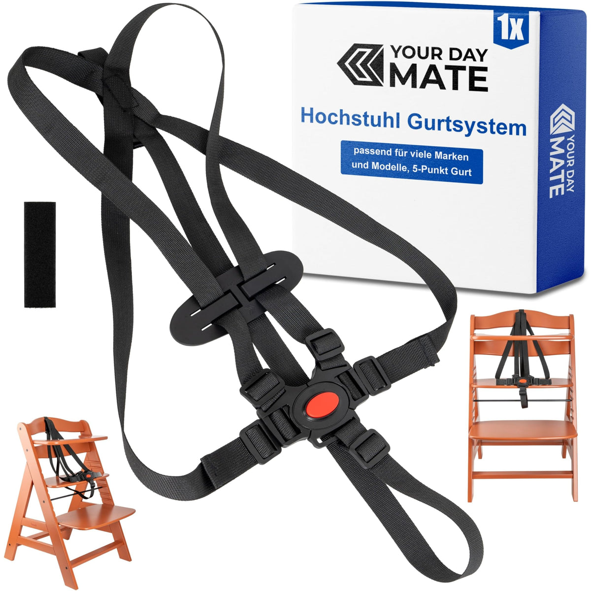 Your Day Mate 5-Point Harness for High Chair, 1 Set, Black, Compatible with Hauck Alpha, Beta, Stokke Tripp Trapp, Roba, etc., Adjustable Children's High Chair Safety Belt