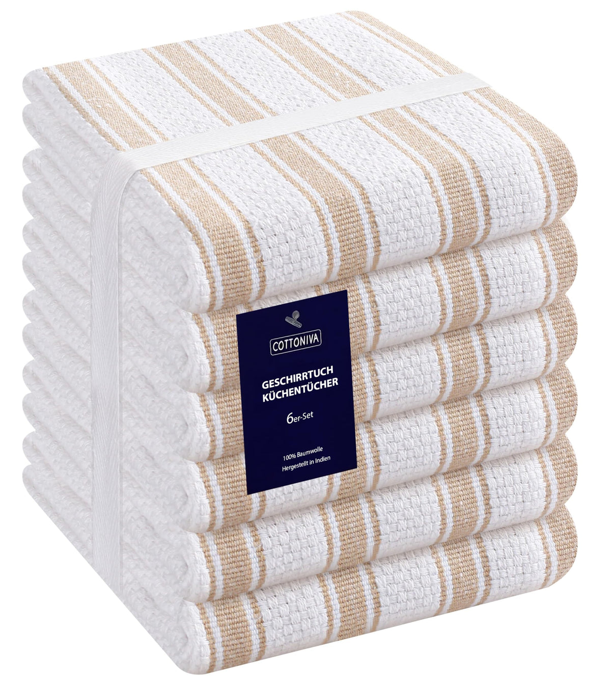 COTTONIVA Premium Kitchen Towels Pack of 6-100% Cotton 16x26 inch Absorbent Quick Drying Tea Towels - Kitchen Hand Towels, Dish Towels for Kitchen, Kitchen Dishcloth Towels Beige