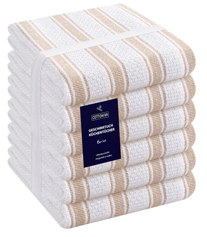COTTONIVA Premium Kitchen Towels Pack of 6-100% Cotton 16x26 inch Absorbent Quick Drying Tea Towels - Kitchen Hand Towels, Dish Towels for Kitchen, Kitchen Dishcloth Towels Beige