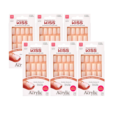 Kiss Salon Acrylic Natural 28 Count Medium Length Flat Tip (Pack of 6)