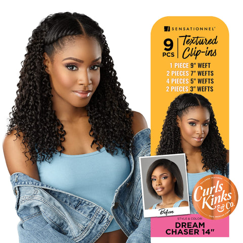 Sensationnel Clip in Dream Chaser - 14 inch Textured Clip in 9 Piece Pack Adds Volume Protective Style - Curls Kinks & Co (T2/BG)