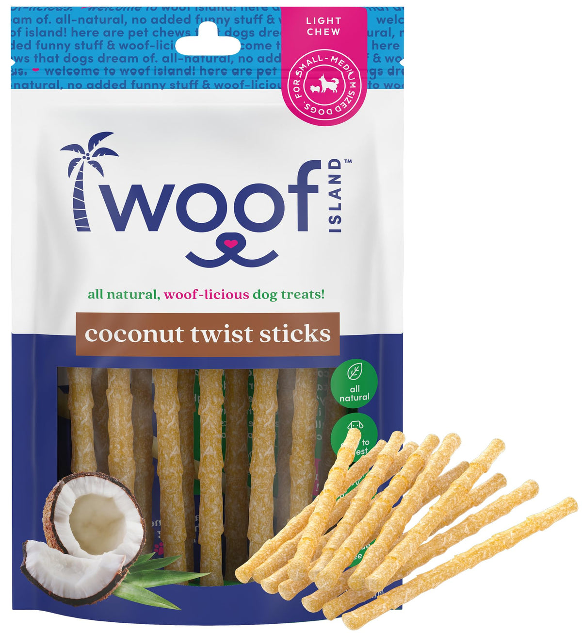 Woof Island Coconut Dog Chews - Premium, All Natural Coconut Dog Treats - Healthy Puppy Treats & Vitamin Rich Rawhide Free Dog Chews - (Original)