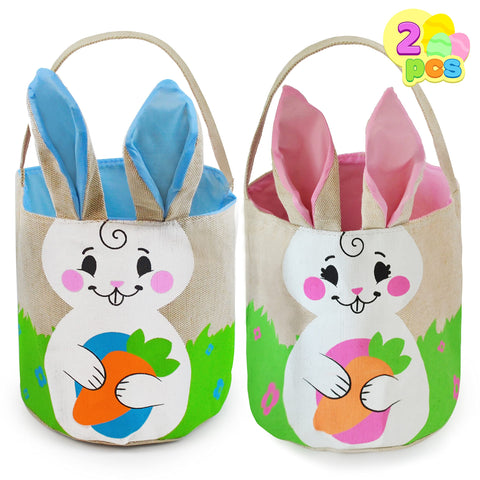 JOYIN 2 Pcs Easter Bunny Basket Set for Easter Eggs Hunt, Easter Burlap Egg Tote Gift for Kids, Easter Party Favor