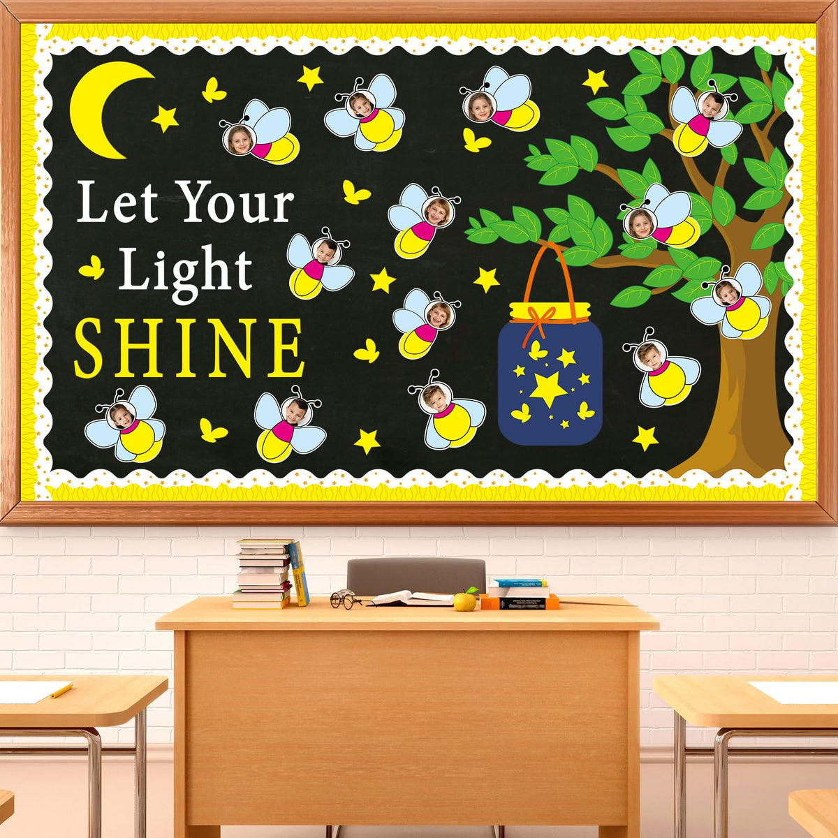 Justforjoyful 90pcs Firefly Bulletin Board Classroom Decorations Set Glowworm Tree DIY Craft Cutouts for Posting Photo Let Your Light Shine Cutout for School Classroom Chalkboard Wall Decor Supplies