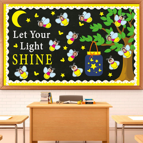 Justforjoyful 90pcs Firefly Bulletin Board Classroom Decorations Set Glowworm Tree DIY Craft Cutouts for Posting Photo Let Your Light Shine Cutout for School Classroom Chalkboard Wall Decor Supplies