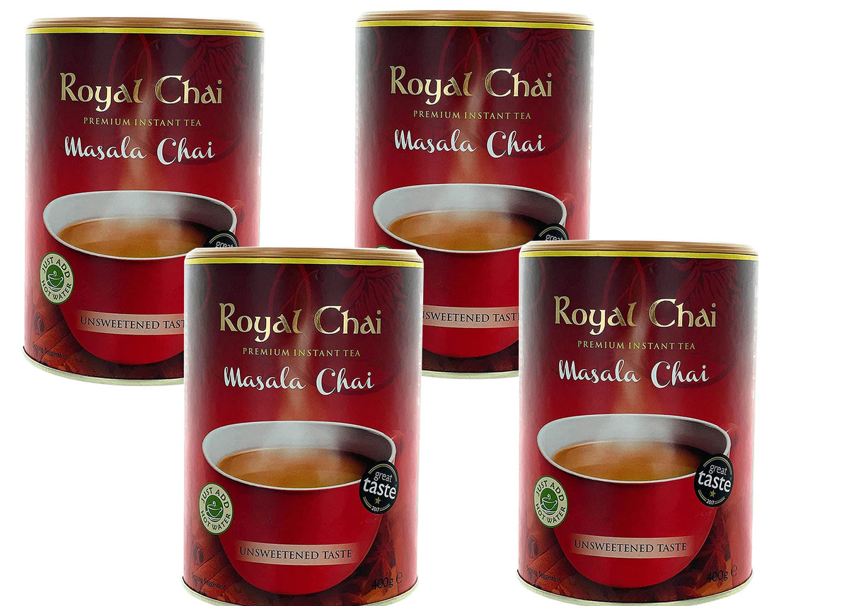 Royal Chai Masala Unsweetened Tub 400g (Pack of 4) - Premium Instant Tea - Masala Tea - Natural - Instant Masala Indian Tea