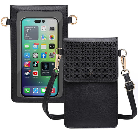 AnsTOP Crossbody Cell Phone Purse for Women, Gift for Clear Crossbody Bag for Women Mini Phone Pouch Purse, Black, S