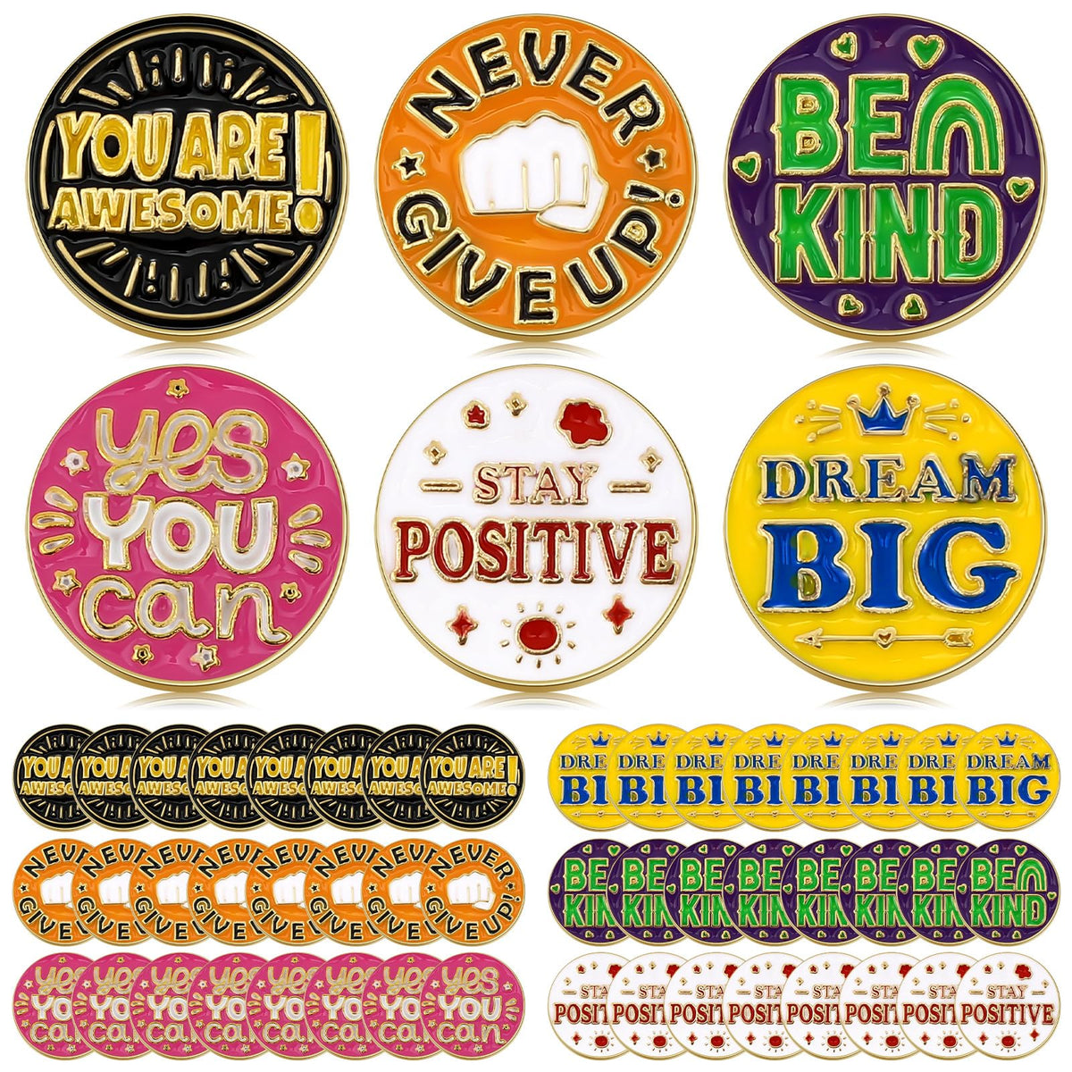 Zeyune 48 Pcs Recognition Pins Employee of the Month Lapel Pin 3/4 Inch Employee Appreciation Pins Enamel Pins Team Gift for Award Employees Staff Bulk(Inspirational Style)
