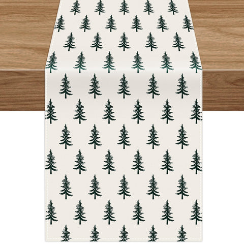 14 x 72 Inch Beige Xmas Tree Christmas Table Runner, Seasonal Winter Kitchen Dinner Table Runner for Christmas Party Holiday Home Kitchen Dining Indoor Outdoor Decorations