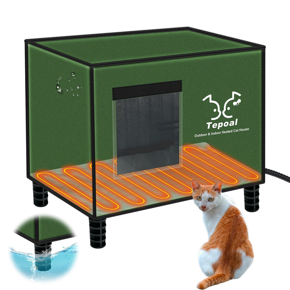 Indestructible Heated Cat House for Outdoor Cats in Winter, 100% Waterproof & Weatherproof Heated Cat House for Outside, Fully Insulated Feral Cat Shelter for Outdoor Barn Strays, 16 x 12 x 13 in