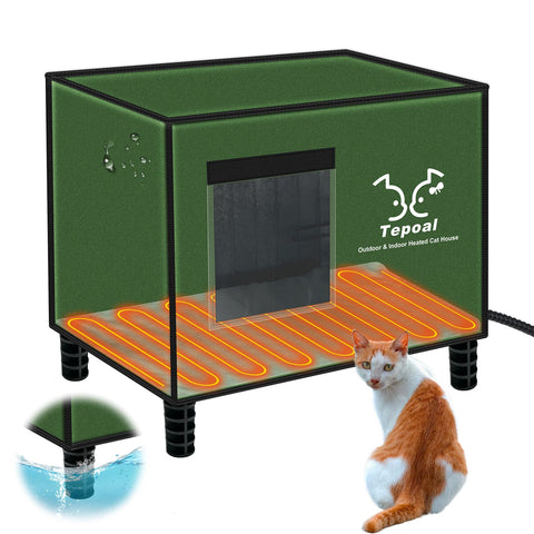 Indestructible Heated Cat House for Outdoor Cats in Winter, 100% Waterproof & Weatherproof Heated Cat House for Outside, Fully Insulated Feral Cat Shelter for Outdoor Barn Strays, 16 x 12 x 13 in