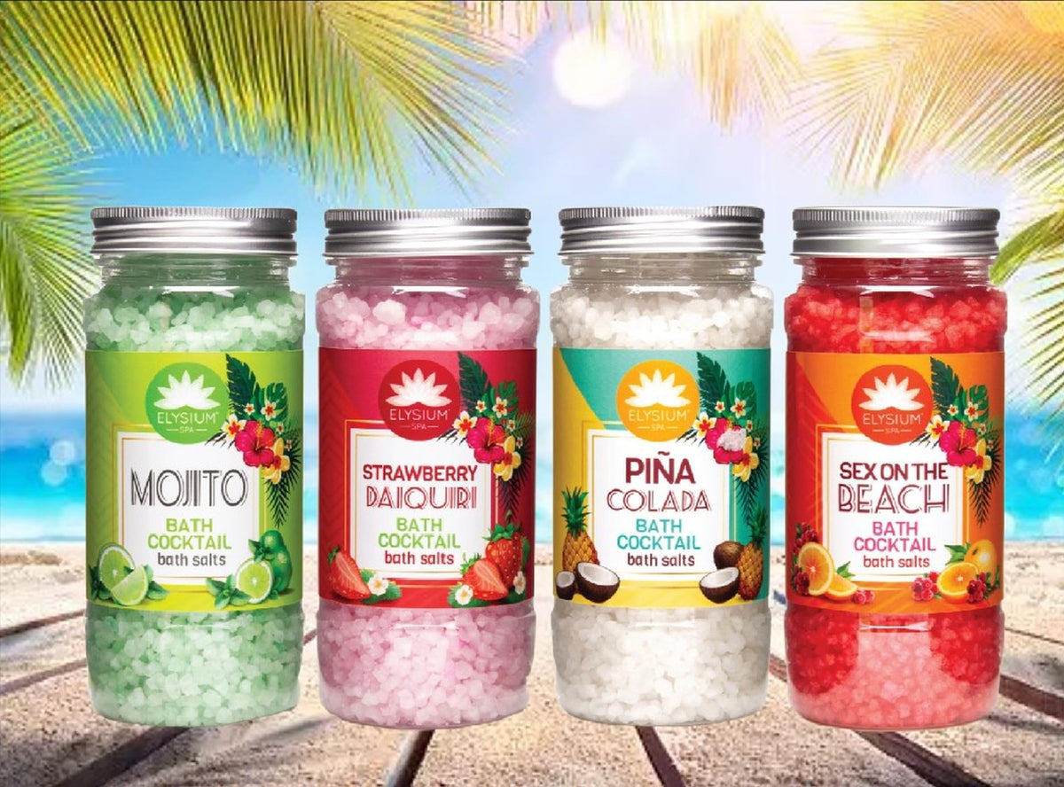 Set Of 4 Cocktail Bath Salts Crystals Mojito Pina Colada Daiquiri Sex On Beach Magnesium Bath Salts 320g