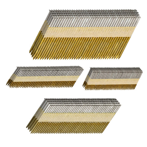 SITLDY 30 Degree Framing Nails 4 Sizes (2"+2-1/2"+3.0" Ring+3-1/2" Smooth), D Head Hot Dipped Galvanized Paper Tape Strip Nails, 80 PCS per Size, 320 Count, for 30 to 34 Degree Framing Nailer