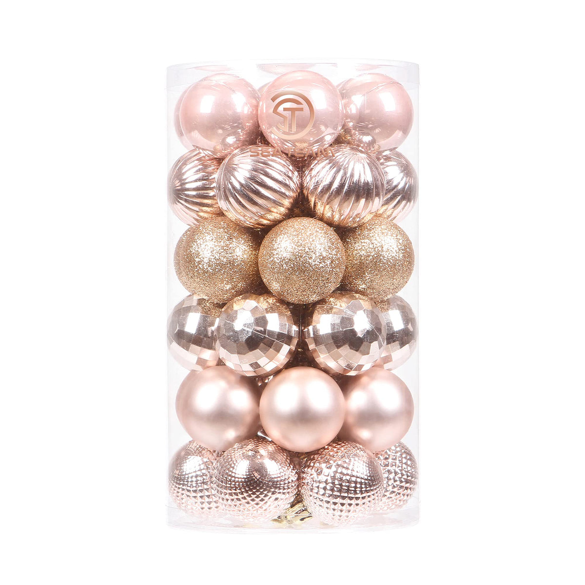 Sea Team 41-Pack Christmas Ball Ornaments with Strings, 40mm/1.57" Small Size Baubles, Shatterproof Plastic Bulbs, Hanging Decorations for Xmas Tree, Holiday, Wedding, Party, Rose Gold