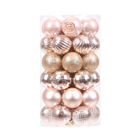 Sea Team 41-Pack Christmas Ball Ornaments with Strings, 40mm/1.57" Small Size Baubles, Shatterproof Plastic Bulbs, Hanging Decorations for Xmas Tree, Holiday, Wedding, Party, Rose Gold