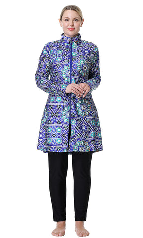 GladThink Women Muslim Oversized Swimsuit Islamic Traditional Burkini Modest Blue 7XL