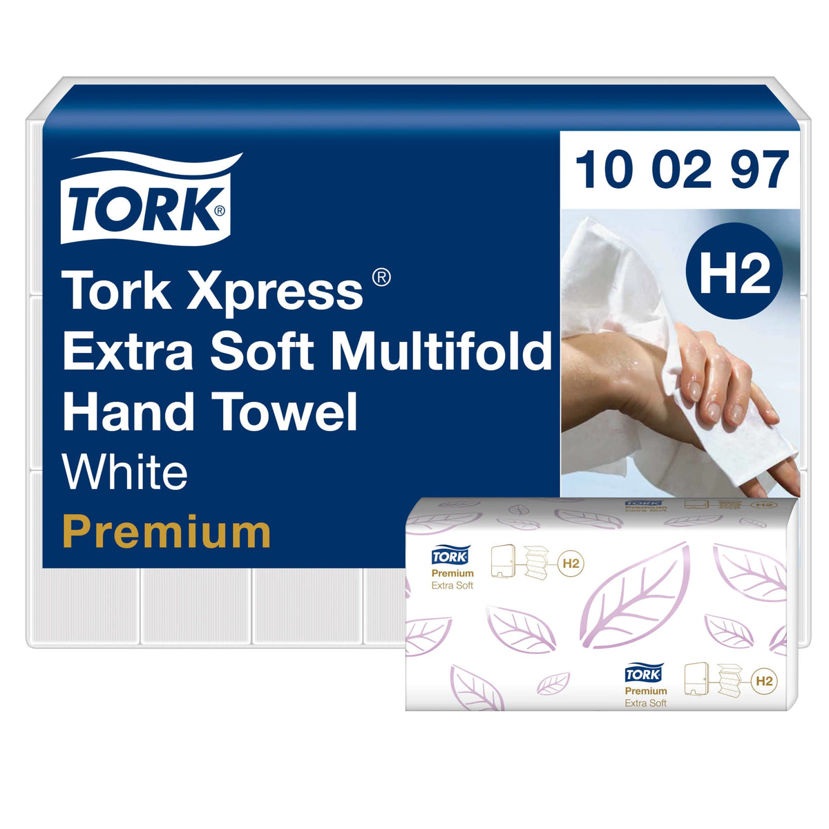 Tork Xpress Extra Soft Multifold Hand Towel White with Lavender Leaf H2, Premium, 4-Panel, 21 x 100 Sheets, 100297