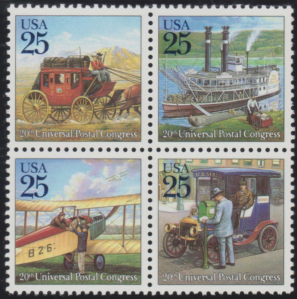 20th Universal Postal Congress Set of 4 x 25 Cent US Postage Stamp Scot 2434-37