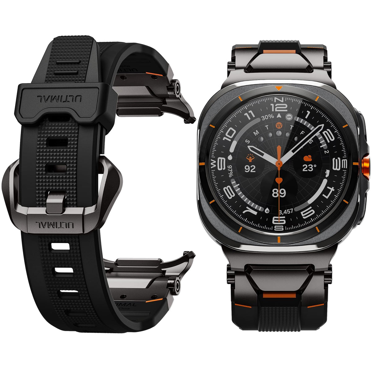 ULTIMAL Watch Band for Samsung Galaxy Watch Ultra 47mm(2024) Compatible with Samsung Watch Strap Bands for Men Sport Bands for Watch Rugged Premium TPU & Metal (Black+Black)